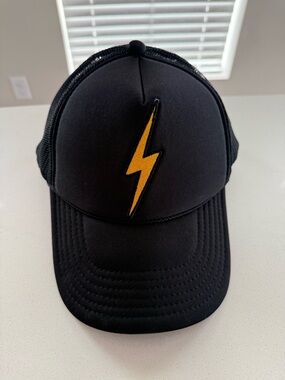 Aviator Nation Black Trucker Hat with Yellow Lightning Bolt